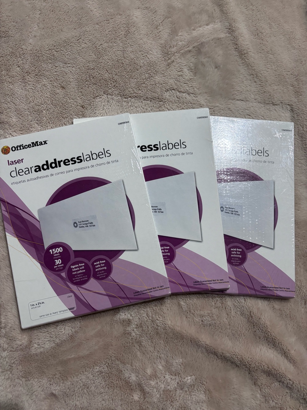 OfficeMax Laser Clear Address Labels - White with Purple Packaging
